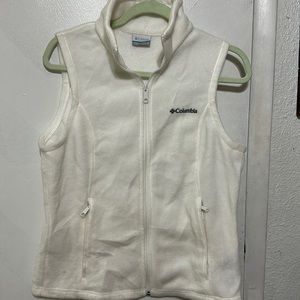 Columbia Fleece Vest Women’s Medium Full Zip White Zip Pockets Outdoor Logo